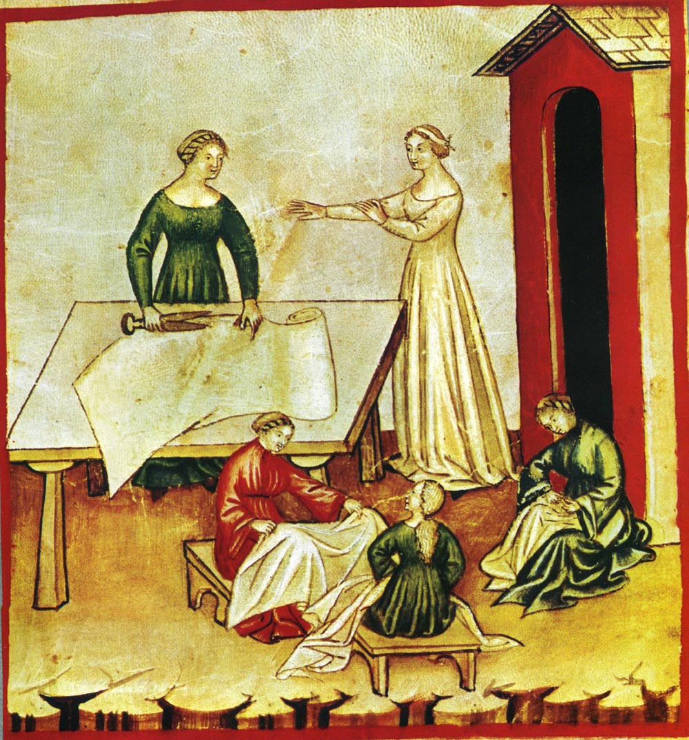 File:Linen clothing being made from flax (14th century).jpg - The Work